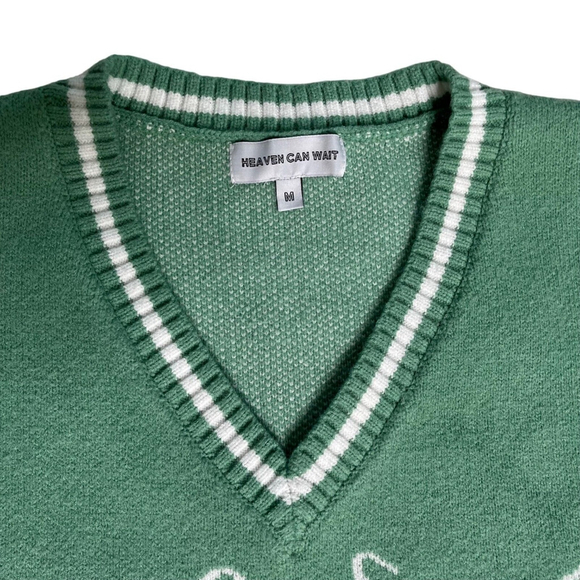 Heaven Can Wait Green V-Neck Graphic Sweater Size M KonoSuba Anime Manga - Picture 5 of 16